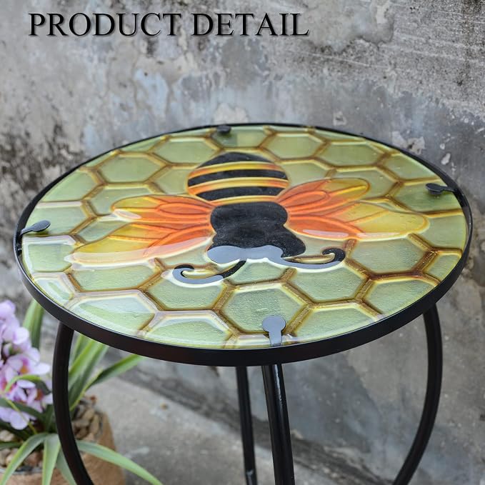 Outdoor Side Table Wasp Round Small Patio Accent Table Indoor End Table for Yard, Garden, Living Room, Bistro Balcony or Lawn