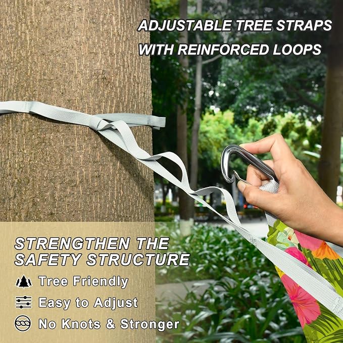 Camping Hammock Outdoor Hammocks for Outside Hibiscus Pineapple Green Beach Trees Portable Lightweight with Pockets Tree Straps Indoor