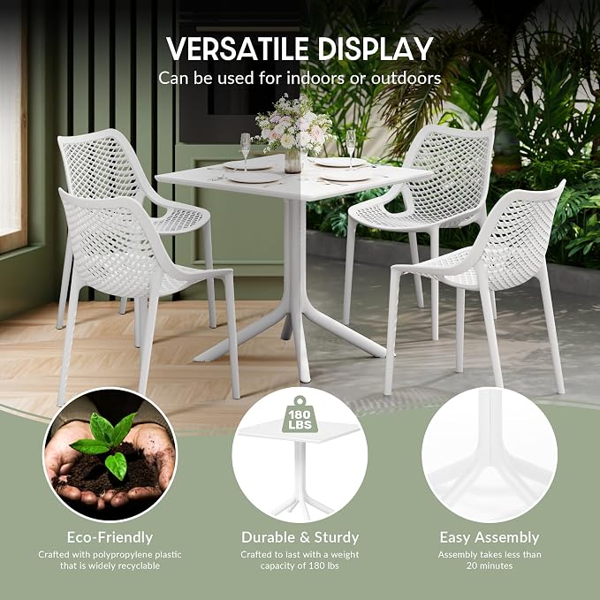 WestinTrends Playa 31.5" Square Plastic Outdoor Patio Dining Table for 4, White