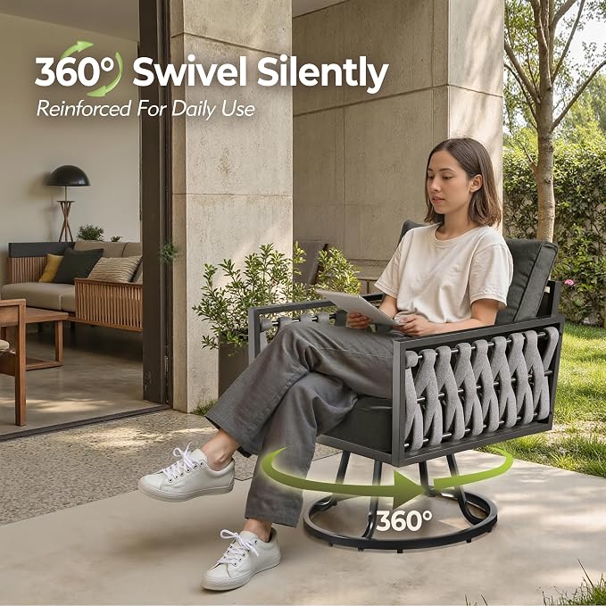 Outdoor Patio Furniture Set, 6-Piece Metal Conversation Furniture Sofa with Coffee Table, All Weather Patio Couch Sofa with Thick Cushions for Balcony Backyard,Black
