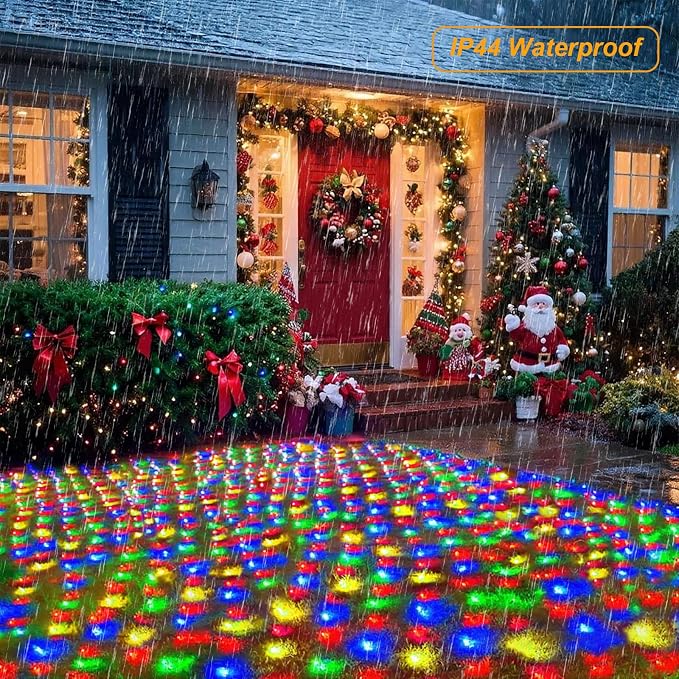 Pooqla Colorful Net Lights, 34.5X 5ft Christmas Lights Outdoor Clear Wire | 610 LED Large Net Mesh Lights Plug in, 8 Modes Waterproof Connectable Multicolor Bushes Lights for Christmas Hedge Yard Decor