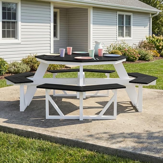 WestinTrends Outdoor 48" HDPE 8-Person Patio Octagon Picnic Table, Black