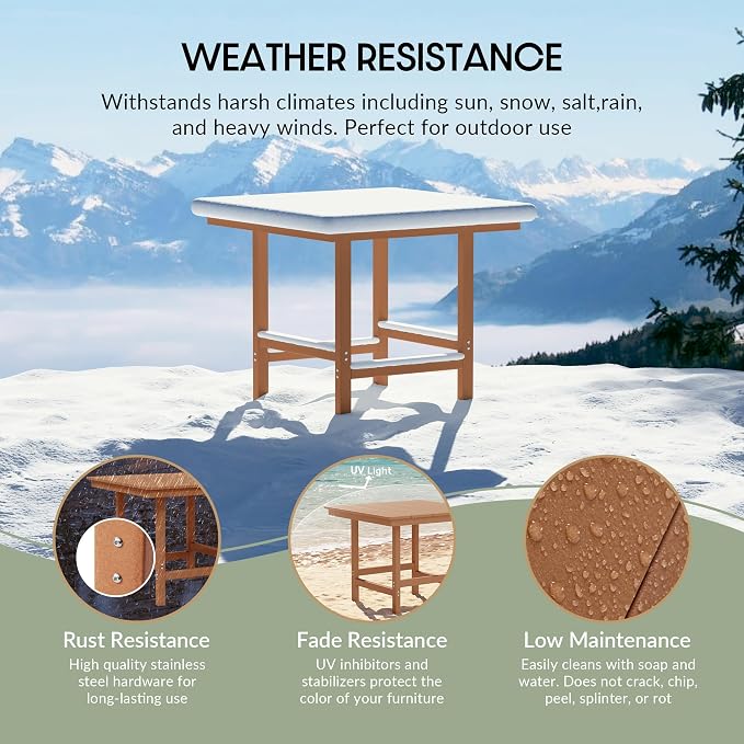 WestinTrends Ashore Outdoor HDPE 36" Square Patio Dining Table with Umbrella Hole, Teak