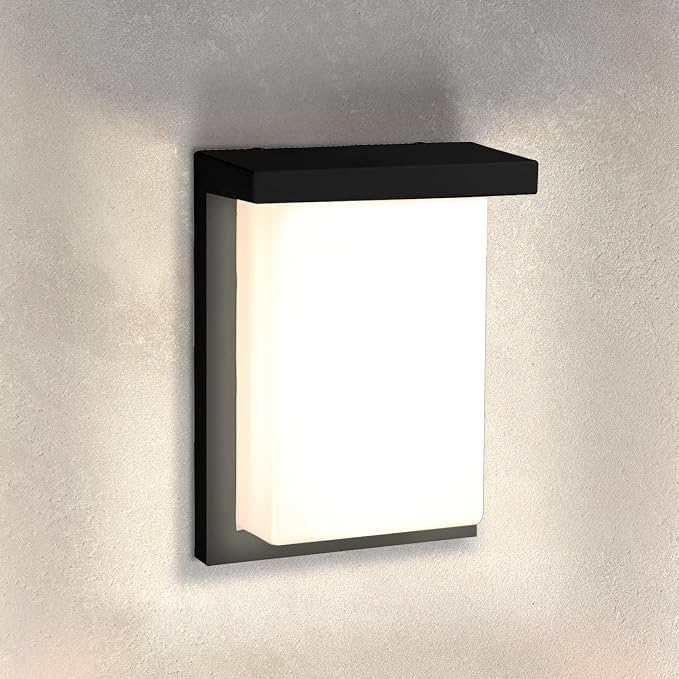 ASD LED 8" Outdoor Wall Light, Front Door House Sconce | 3CCT, Dimmable, Waterproof, ETL Listed | 12W 900LM 3000-5000K 120V | Exterior Patio Lighting Fixture, Flush Mount Porch Lamp | Black