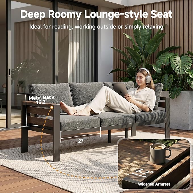 Outdoor Aluminum Patio Furniture Set, 5 Seat 4 Pieces Patio Conversation Sets with 28D Thick Washable Cushions and Coffee Table, Oversized Metal Sectional Sofa Set for Backyard Porch Deck Dalcony