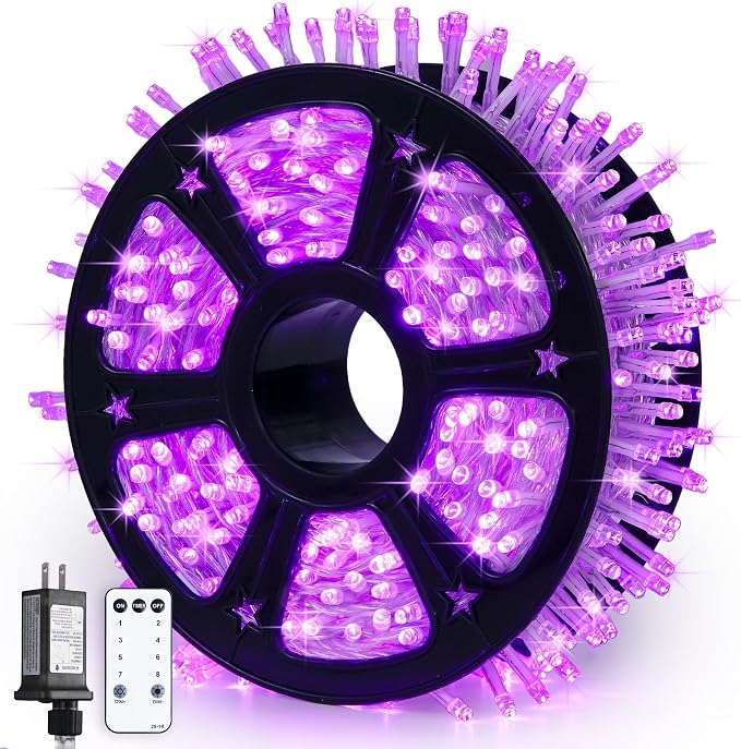 JMEXSUSS 600 LED Purple Christmas Lights Outdoor Indoor, Halloween Lights | 168ft Purple LED String Lights Plug in, Deep-Violet String Lights for Outside Patio Fireplace Party Xmas Decorations, Remote