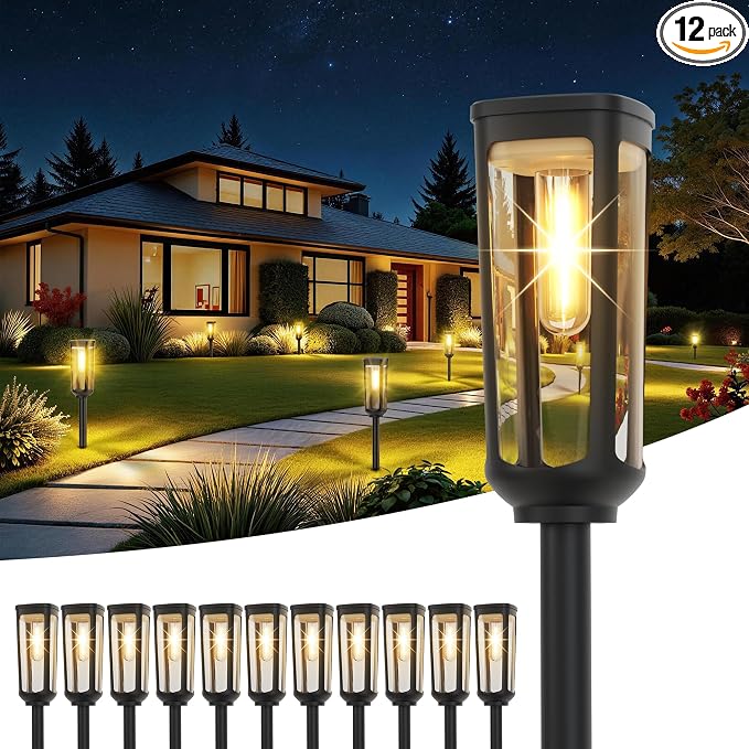 JEJOT Solar Pathway Lights Outdoor Waterproof, 12 Pack Solar Walkway Lights | Solar Light outdoor for Lawn Yard Garden Patio Driveway Decor Landscape, Warm White