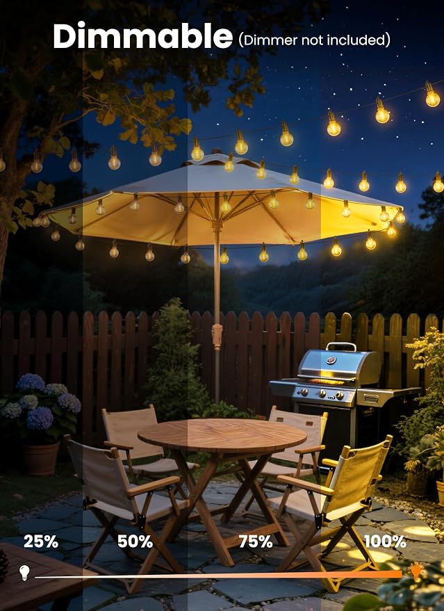 109FT 100 LED Outdoor String Lights, G40 Shatterproof String Lights, IP65 Waterproof Connectable Outside Patio Light for Backyard Porch Balcony Garden Decor Christmas Camping Gazebo