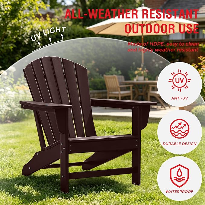 Costaelm Patio Conversation Set, Patio Chairs Set of 5 Balcony Firepit Furniture Outdoor Adirondack Square Table and Chair Backyard Furniture Set for Lawn Porch Pool Garden, Dark Brown
