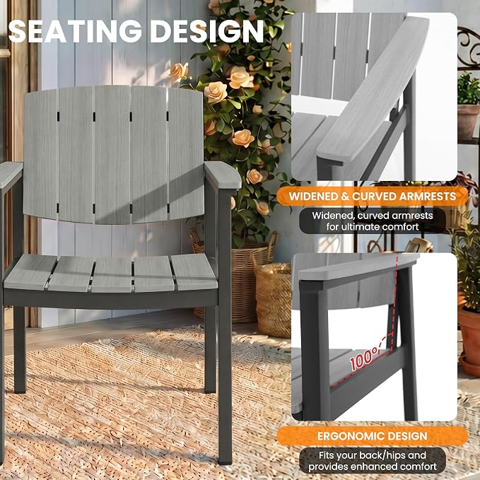 Outdoor Dining Sets Patio Table and Chairs Set 5-Piece, Aluminum Frame HDPS Faux Wood, All Weather Patio Dining Set with Umbrella Hole for Garden Backyard Poolside Grey