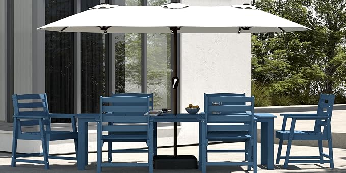 5-Piece Outdoor Dining Set with 11FT Umbrella for 4,Navy Blue | 75.2'' HDPE table, chairs included, weather-resistant furniture with hole, ideal for lawn, poolside, yard, garden, deck