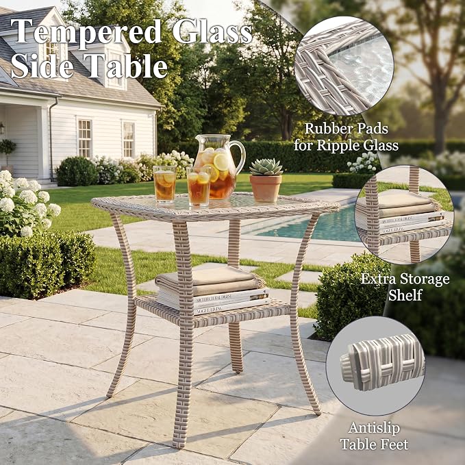 Patio Furniture Set, 17-Piece Outdoor Sectional Sofa with Swivel Rocker Chairs & 2-Layer Glass Coffee Table, Wicker Patio Conversation Set with Gray Cushions