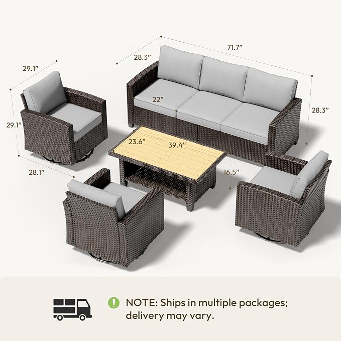 Patio Furniture Set - All-Weather - 5 Piece Wicker Outdoor Patio Conversation Set, Modular Rattan Sectional Sofa for Backyard, Garden, Patio, Poolside