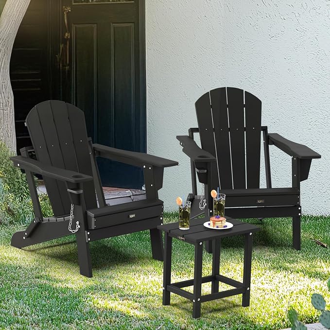 VINGLI Outdoor Side Table, HDPE All-Weather Poly Lumber Patio Side Table End Tables for Porch Backyard Poolside (Black)