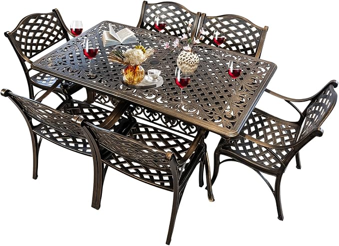 Outdoor Dining Table for 4-6 Person, 58.66" Cast Aluminum Patio Table with 2.56" Umbrella Hole, Outdoor Bistro Table for Backyard, Garden, Patio