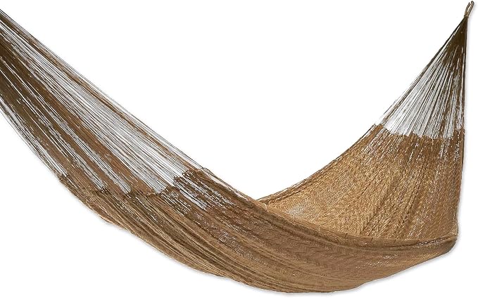 NOVICA Metallic Copper Brown Nylon Hand Woven Mayan Rope 2 Person XL Hammock, 'Glowing Bronze' (Double)