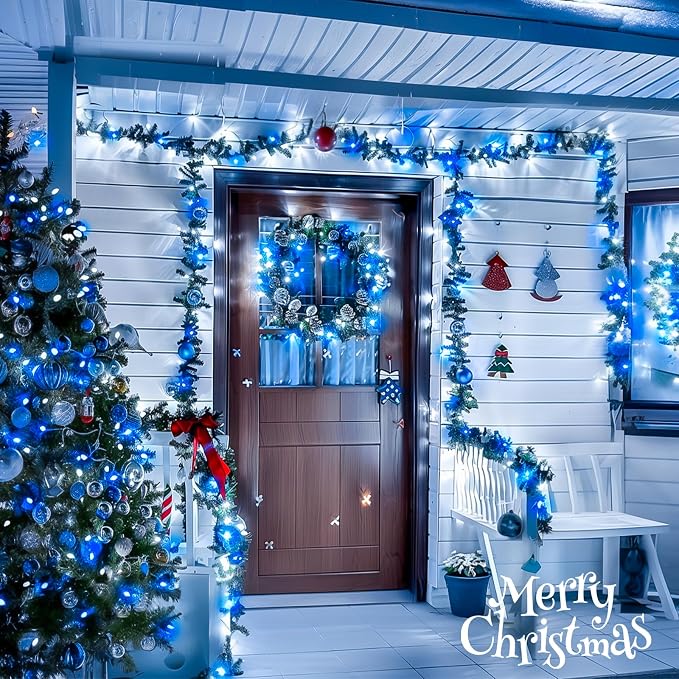 JMEXSUSS 600 LED Blue and White Christmas Lights Outdoor with Remote | 168ft String Lights Indoor Clear Wire Christmas Tree Lights Plug in for Bedroom Tree Birthday Party Xmas Decorations