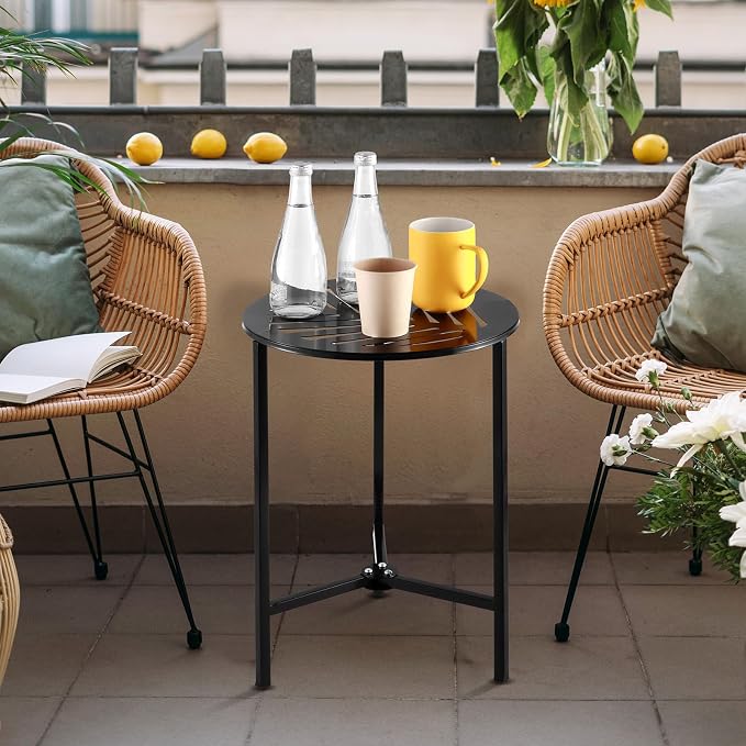 Party Zealot 1-Pack Small Round Metal Side Tables, 13-Inch Black Outdoor End Tables for Patio, Balcony, Porch or Garden – Weather-Resistant Corner Coffee Table for Small Spaces & Indoor Plant Stand