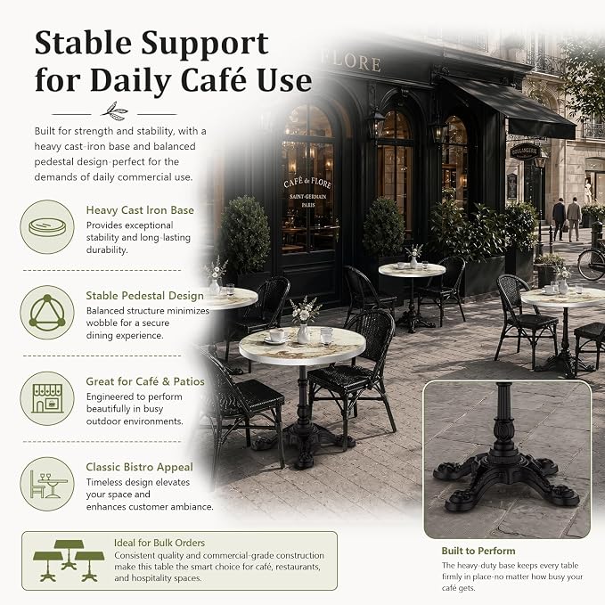31.5" Outdoor Dining Table, Square Bistro Table w/Sintered Stone Tabletop | and Cast Iron Base, Weather Resistant Small Bistro Table for 2-4 for Outdoor Garden Café Use (Cream Taupe Marble)