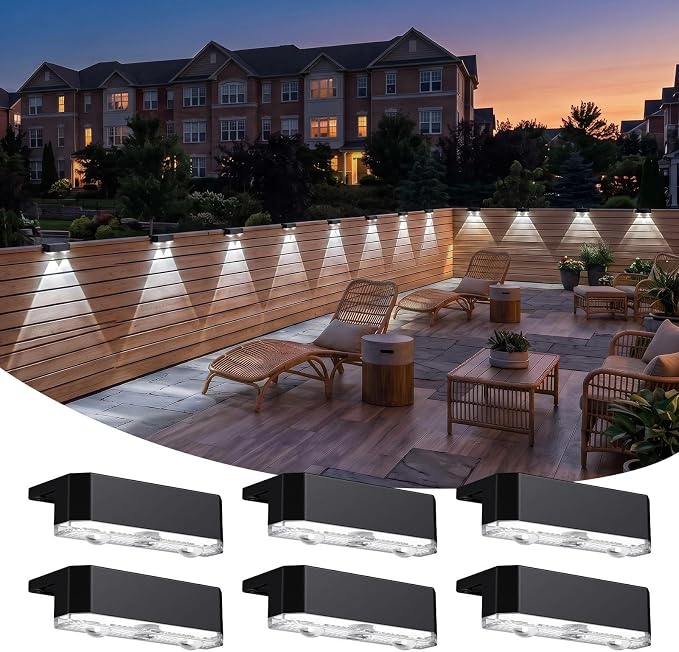6 Pack Solar Fence Lights Outdoor, Railing Light Solar Powered, IP65 Waterproof Led Deck Solar Lights for Outside Backyard Balcony Porch, Cool White | Railing Light Solar Powered, IP65 Waterproof Led Deck Solar Lights for Outside Backyard Balcony Porch...
