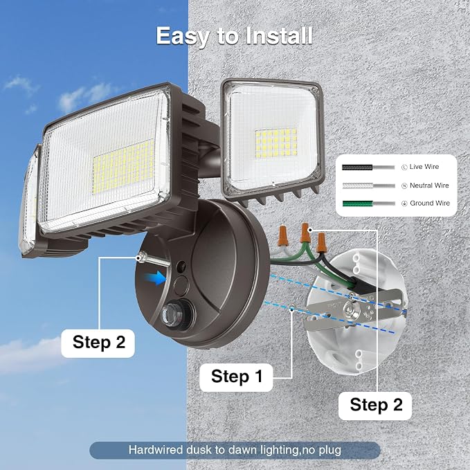 Onforu 100w Dusk to Dawn Outdoor Lighting,11000LM Led Outdoor Light from Dusk Till Dawn,Super Bright Flood Light,IP66 Waterproof Exterior Security Brown Light Fixture,3 Heads Photocell for Garage,Yard