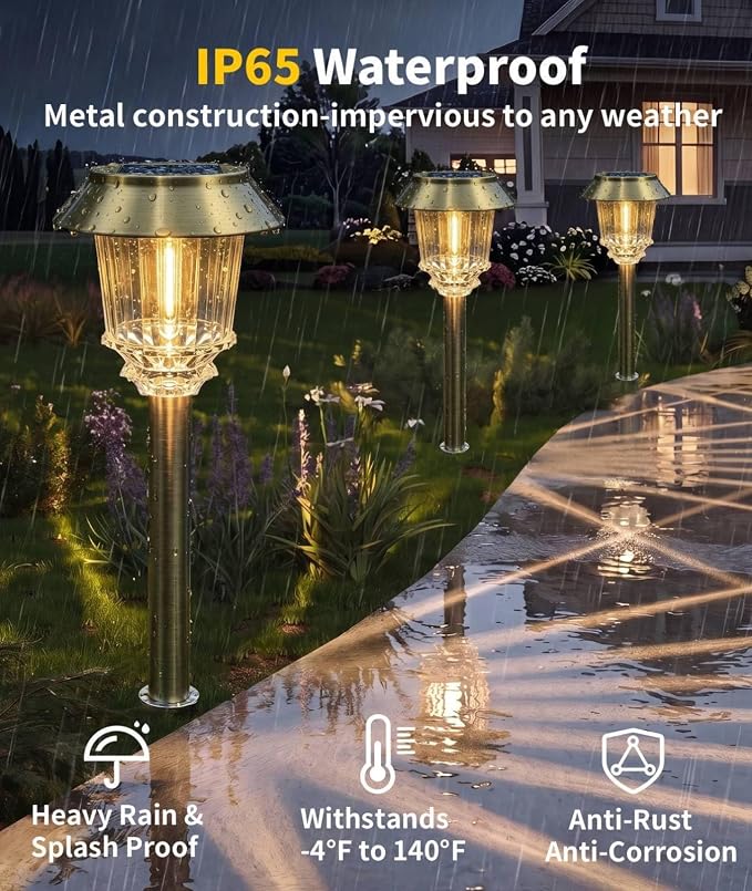 XMCOSY+ Solar Outdoor Lights, 6 Pack Solar Powered Landscape Lighting Path | 10-40 LM Dimmable Warm White Lighting 12H Auto On/Off All-metal & Aluminum Waterproof dor Landscape Lighting Garden Lights