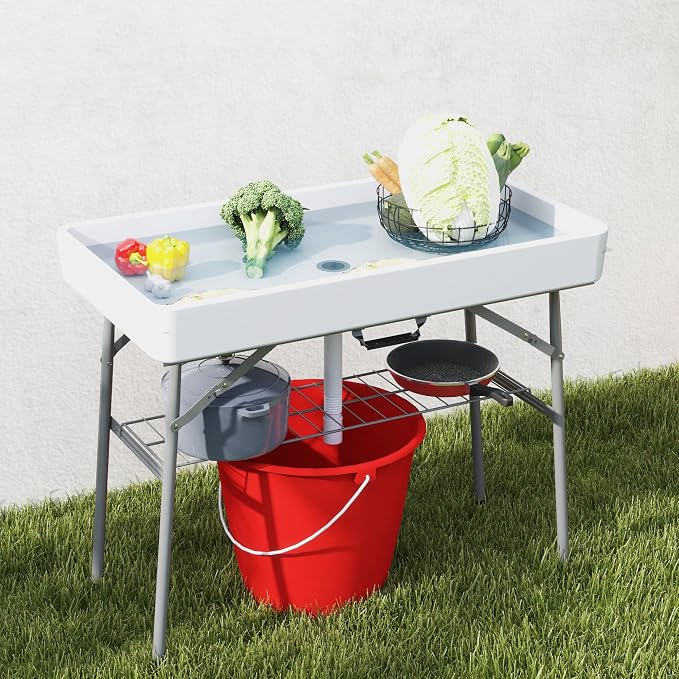 Outsunny 3.4ft Folding Ice Cooler Table with Drain, Fill and Chill, Outdoor with Storage Shelf, Drink Cooler for Parties Picnic BBQ Camping Wedding, White