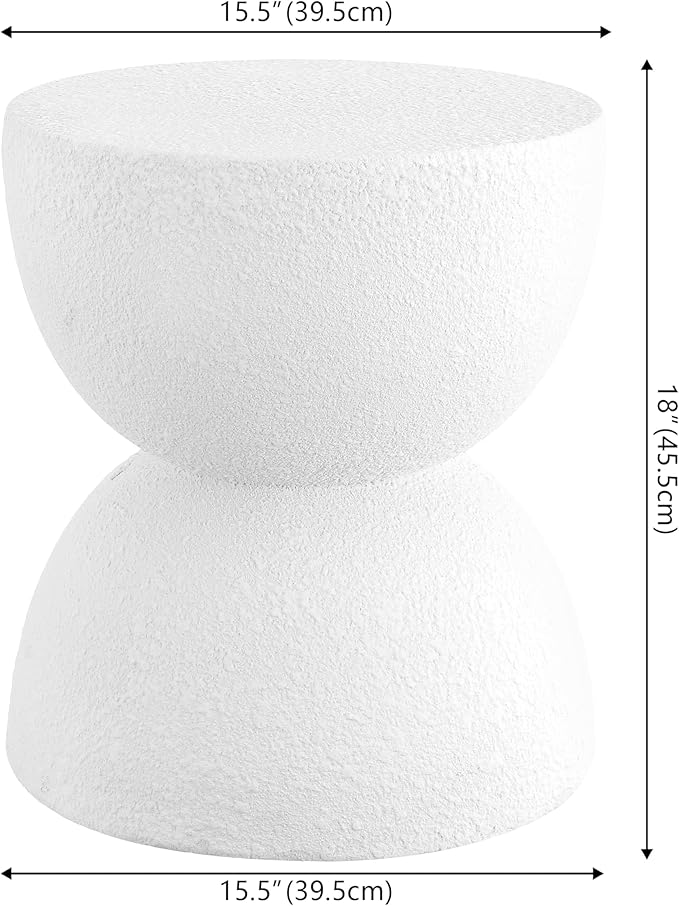 JONATHAN Y Greta Hourglass Outdoor Side Table and Stool, 18" Modern Textured All-Weather Accent End Table for Patio, Deck, or Garden, White Frosted TBL1100A