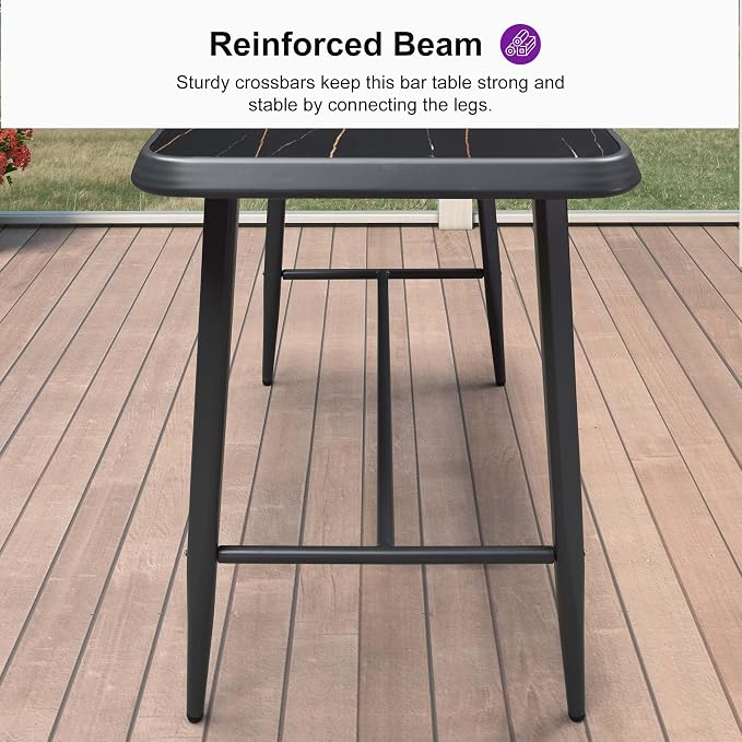 PURPLE LEAF Counter Height Table Patio Rectangular Table Dining Coffee Kitchen Breakfast Bistro Outdoor Pub Bar Table for Garden Balcony, Dark Grey