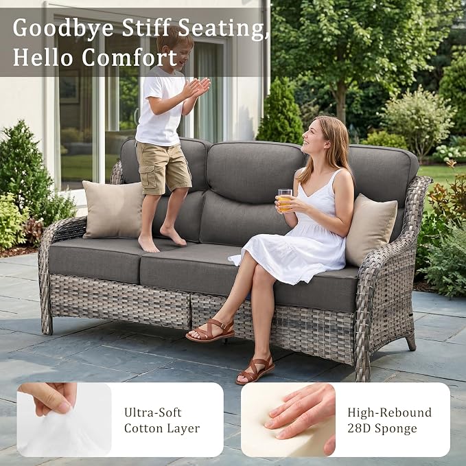 Luxury 6" Thick Cushion 11 Pieces Wicker Patio Furniture Set with High Back Swivel Rocker Chairs of 4, Outdoor Conversation Set with Patio Couch for Deck Porch Yard and Poolside