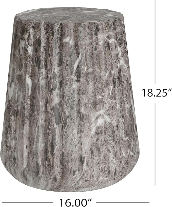 Modern Outdoor Side Table Round Concrete Side Tables with Faux Stone Finish,MGO Fluted Patio End Table for Living Room Garden Balcony,Fully Assembled,Grey Brown