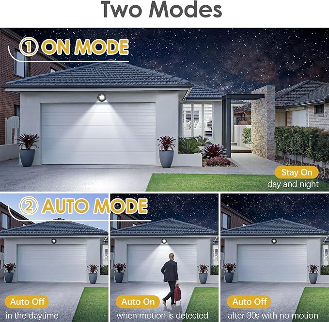 6000K Battery Motion Sensor Light Outdoor Waterproof Wireless LED Battery Powered Wall Light Auto On/Off Night Light 2 Pack Cool White