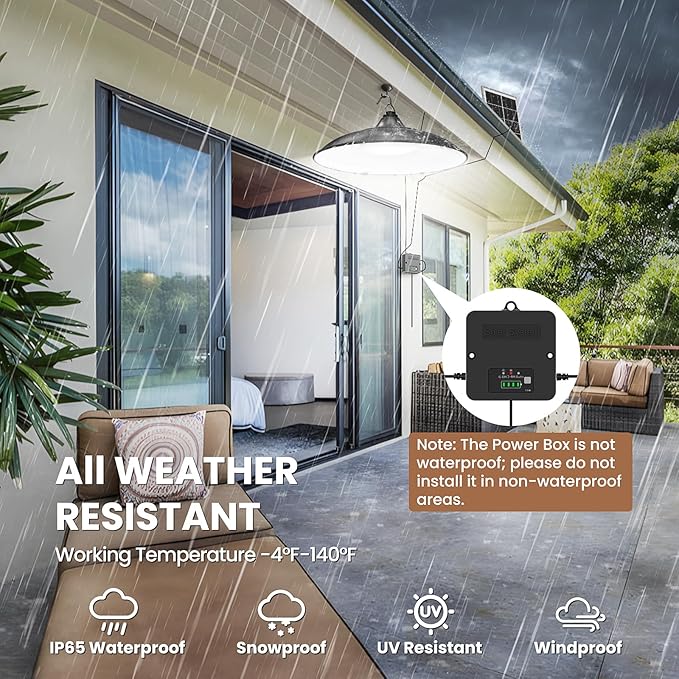 Solar Shed Light Indoor Outdoor with Pull String, 2000LM Daytime Available | Cool White, 3 Lighting Modes Pendant Light, Dusk to Dawn, Solar Lights Indoor, IP65 Waterproof for Barn, Gazebo, Shop, Garage