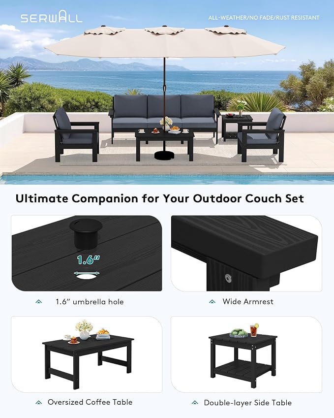 SERWALL HDPE Outdoor Patio Furniture Set | with Coffee Table & Side Table