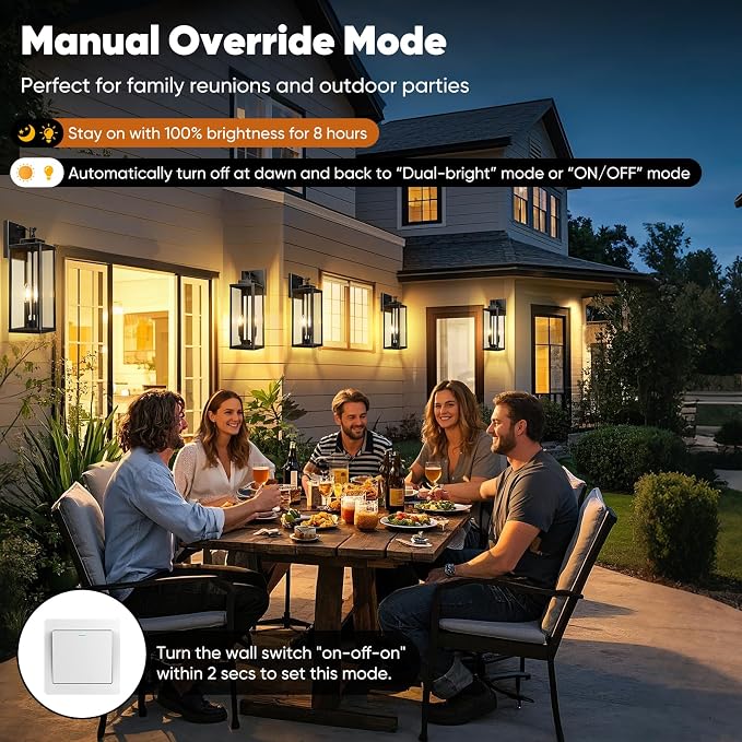 2-Pack 18” Large Motion Sensor Outdoor Wall Lights, Bronze | Auto ON/OFF, 3 Lighting Modes, Waterproof, Rust-Resistant, Durable Metal with Clear Glass, Dual E12 Sockets, Easy to Install