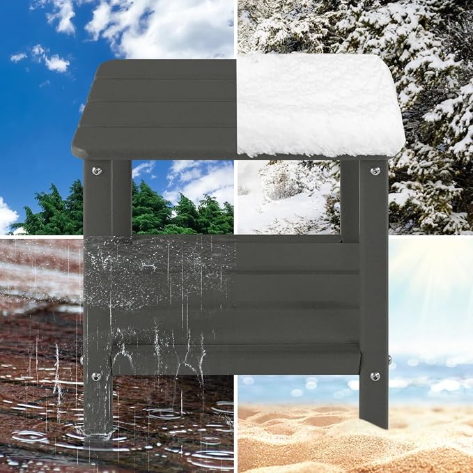 Adirondack Outdoor Side Table, 2-Tier Small Patio End Table, Weather Resistant HDPE Outdoor End Tables for Garden, Lawn, Pool, Beach, Porch, Deck, Backyard - Square, Dark Gray