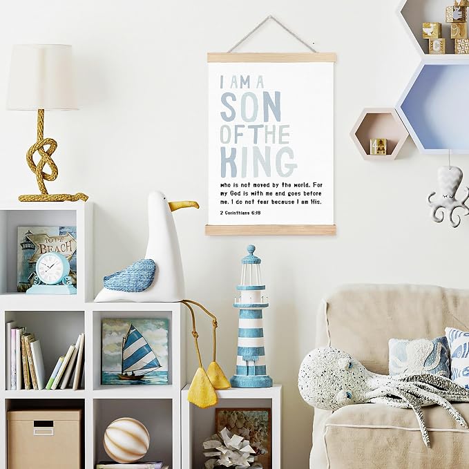 FDHSPAAM Christian Nursery Wall Art Decor, Church Nursery Decor, I Am a Son of the King Bible Verse Wall Art Posters for Boys Bedroom Playroom, 12x16 Inch