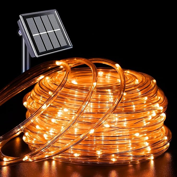 QITONG Orange Solar Halloween Lights, 66ft 200 LED Solar Rope Lights Outdoor, Fairy Lights in Clear Thin Tube with 8 Modes for Thanksgiving Fall Decor