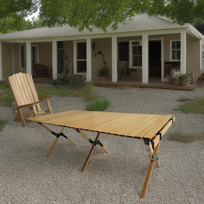 Portable Foldable Patio Dining Table Made of Natural Wood, Multi-Function Design for Indoor and Outdoor Applications