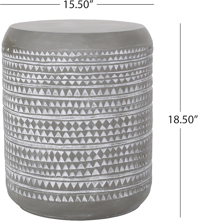 Outdoor Side Table 15.5" Cylindrical Shape Lightweight Concrete-Look Outdoor Indoor Accent Table Decorative Garden Stools, for Patio Porch Living Room, Grey