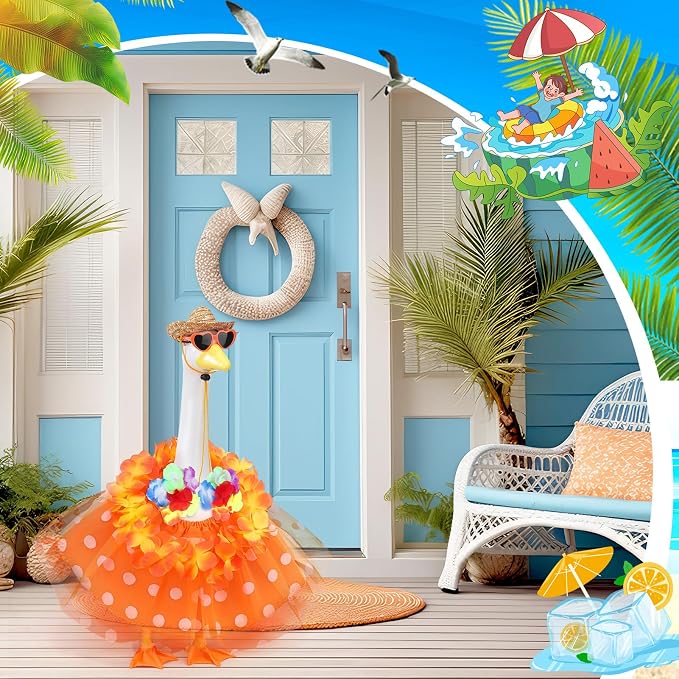 Porch Goose Outfit 5 PCS Costume Set with Tutu Skirt Hat Sunglasses Decor for Lawn Garden Party Outdoor Decoration