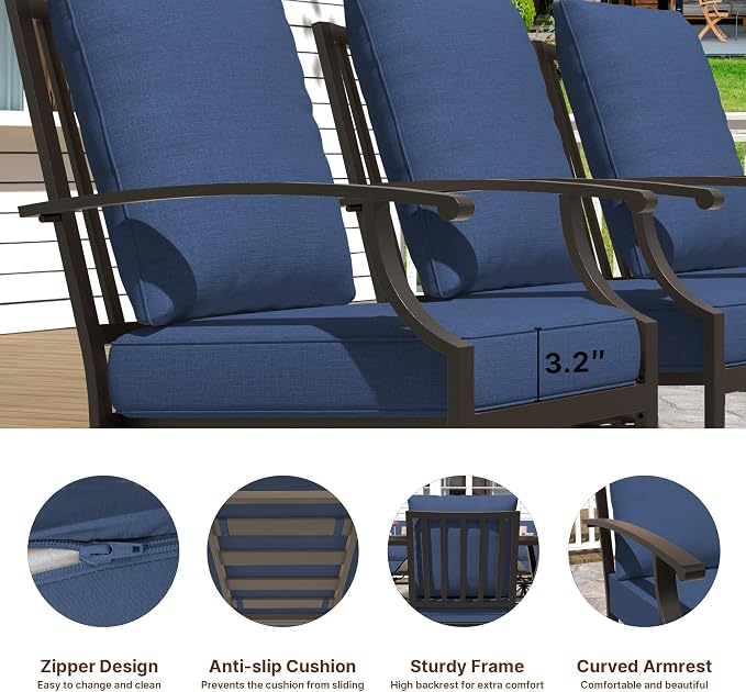Gotland 7 Piece Outdoor Dining Set, Metal Outdoor Table and Swivel Chairs with X-Shaped Legs 1.5" Umbrella Hole, Patio Furniture Set with Waterproof Cushions, Patio Dining Sets for Backyard Deck Navy