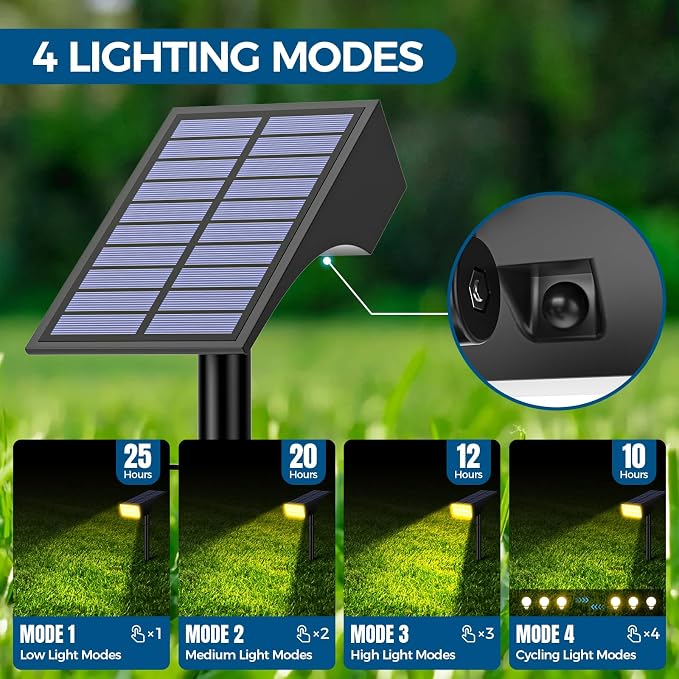 WENATY Solar Spot Lights Outdoor, IP65 Solar Spotlights Warm White, 6 Pack | Solar Lights Outdoor Waterproof, 4 Lighting Modes Solar Powered Security Light for Yard Garden Landscape Pathway Lawn Outside
