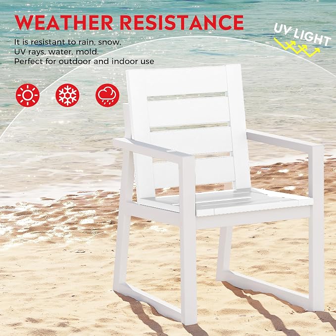 Costaelm Stinson HDPE Plastic Outdoor Patio Dining Arm Chair, White