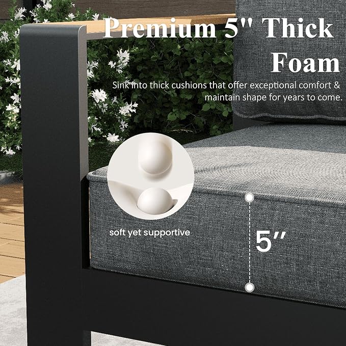 LayinSun Aluminum Outdoor Furniture Set 2 Seat Loveseat, Outside Patio Deep Seating Conversation Set with Upgraded Washable Thick Cushion