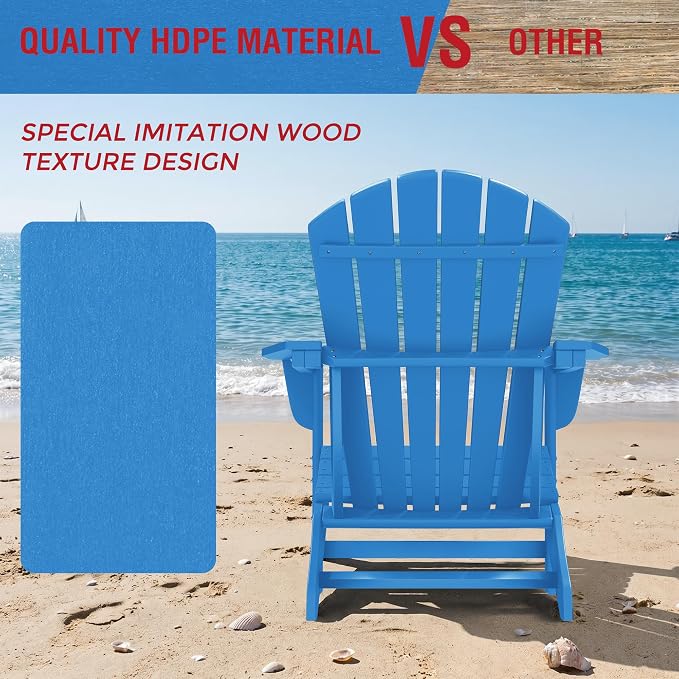 Costaelm Patio Conversation Set, Patio Chairs Set of 5 Balcony Firepit Furniture Outdoor Adirondack Square Table and Chair Backyard Furniture Set for Lawn Porch Pool Garden, Pacific Blue