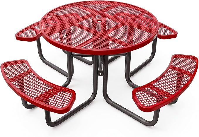46In Round Outdoor Picnic Table – Heavy-Duty Commercial Steel Table with Thermoplastic Coating, Weatherproof & Rust-Resistant, Perfect for Parks, Patios, Schools & Campgrounds (red)