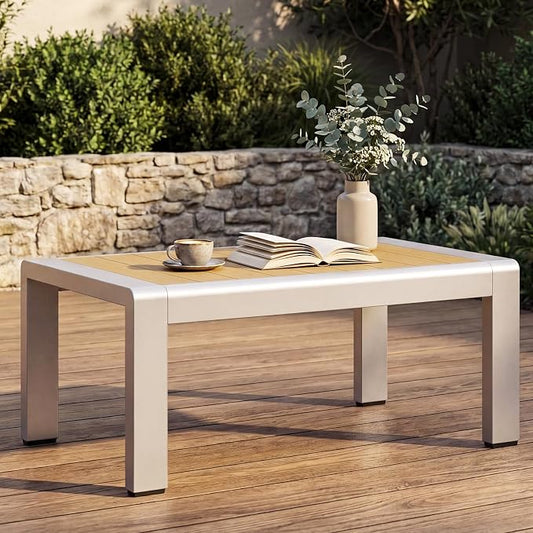 Aoxun Outdoor Aluminum Coffee Table for Patio Furniture Set, Rectangle Outdoor Coffee Table, All-Weather Patio Metal Coffee Table for Balcony, Garden, Deck, Backyard, Dark Grey