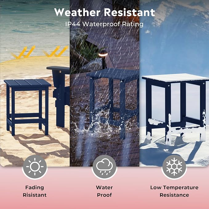 Costaelm Square Outdoor Side Tables, Adirondack Patio Tables for Outside, HDPE Patio End Table Weather Resistant, Balcony Table for Pool, Seaside, Backyard, Porch, Indoor Companion, Navy Blue