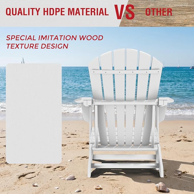 Costaelm Patio Conversation Set, Patio Chairs Set of 5 Balcony Firepit Furniture Outdoor Adirondack Square Table and Chair Backyard Furniture Set for Lawn Porch Pool Garden, White